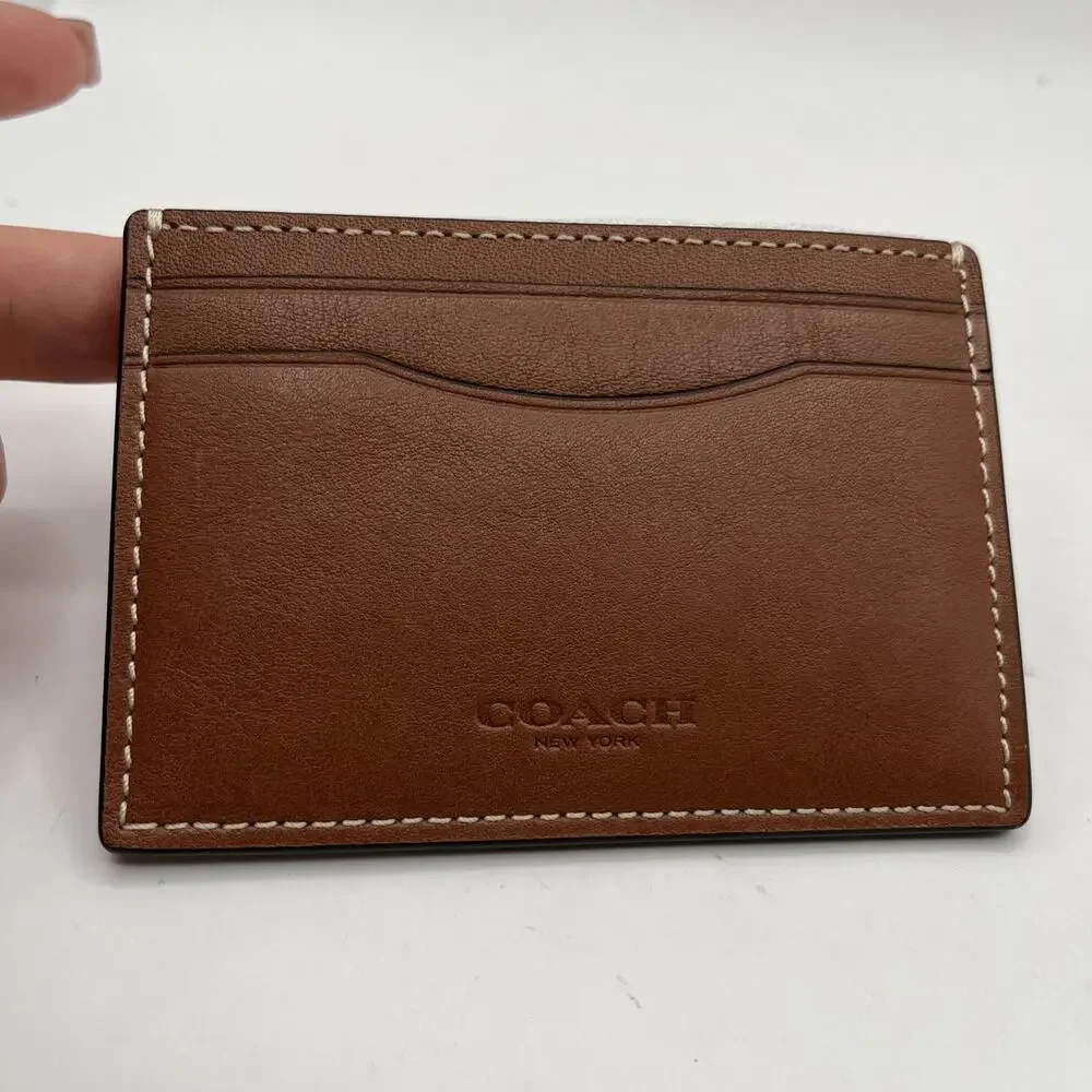 Coach Money Clip Card Case Smooth Leather Redwood Brown NWT CW725